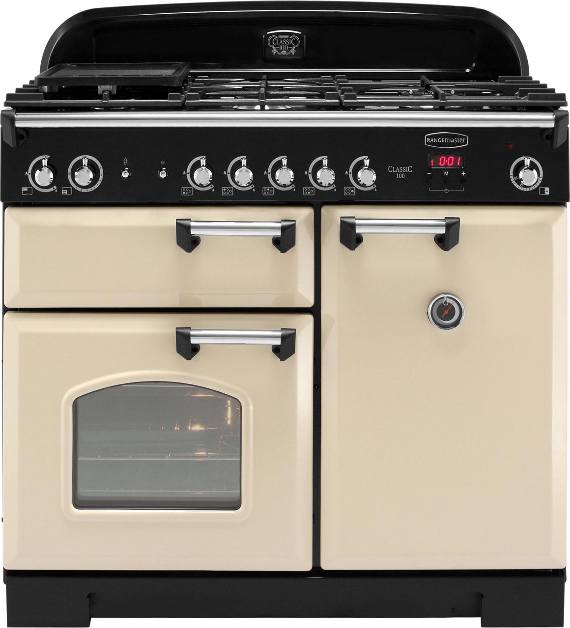 Rangemaster Classic CLA100NGFCR/C 100cm Gas Range Cooker with Electric Fan Oven - Cream / Chrome - A+/A Rated, Cream