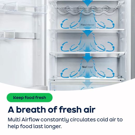 Bosch Series 4 70/30 Frost Free Fridge Freezer - Stainless Steel Effect - AO Annotation - Multi-Airflow