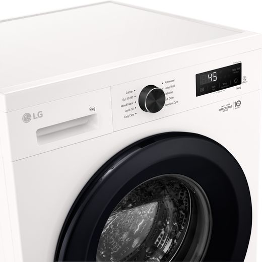 LG X10 Series Direct Drive™ F4X1009NWK 9kg Washing Machine with 1400 rpm - White - High close up perspective shot