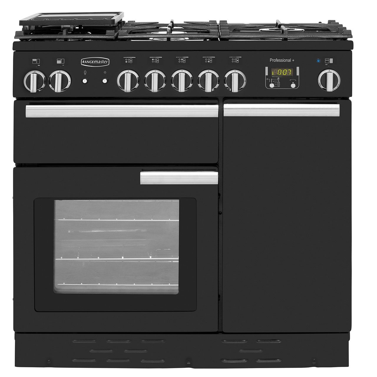 Rangemaster Professional Plus PROP90NGFGB/C 90cm Gas Range Cooker with Electric Fan Oven - Black - A+/A Rated, Black