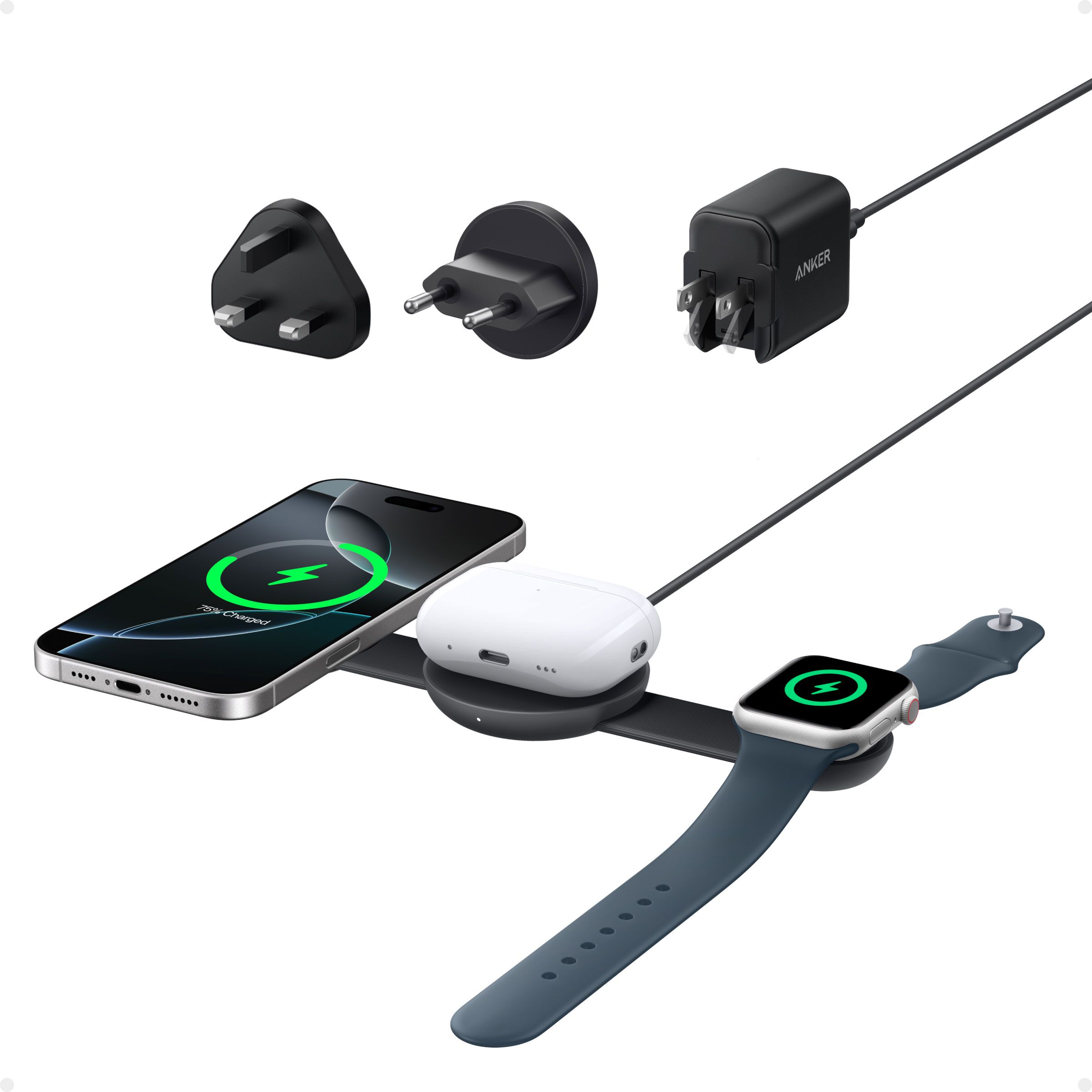 Anker MagGo Wireless Charging Station - 3-in-1, Foldable, Black