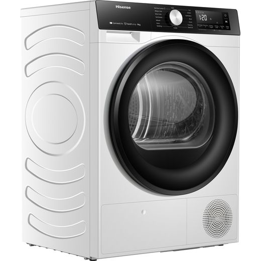 Hisense 3S Series DH3S902BWCC Wifi Connected 9Kg Heat Pump Tumble Dryer - White - right perspective shot