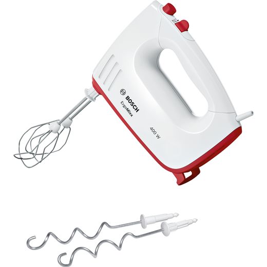 Bosch ErgoMixx MFQ36300GB Hand Mixer with 4 Accessories - White / Red