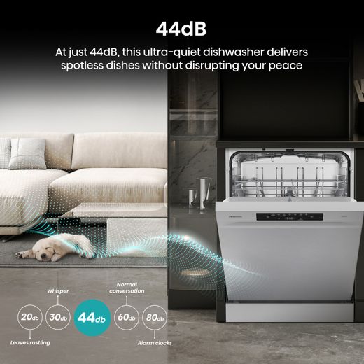Hisense Hi4 Standard Dishwasher - Silver - Annotation - 44 dB