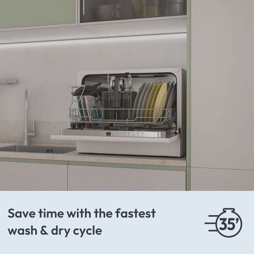 Candy RapidÓ Table Top Dishwasher - White - Annotation - wash and dry shot