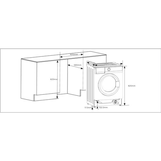 Midea MFA06W80BA10/W-UK 8kg Washing Machine with 1400 rpm - White - annotation - dimension-drawing