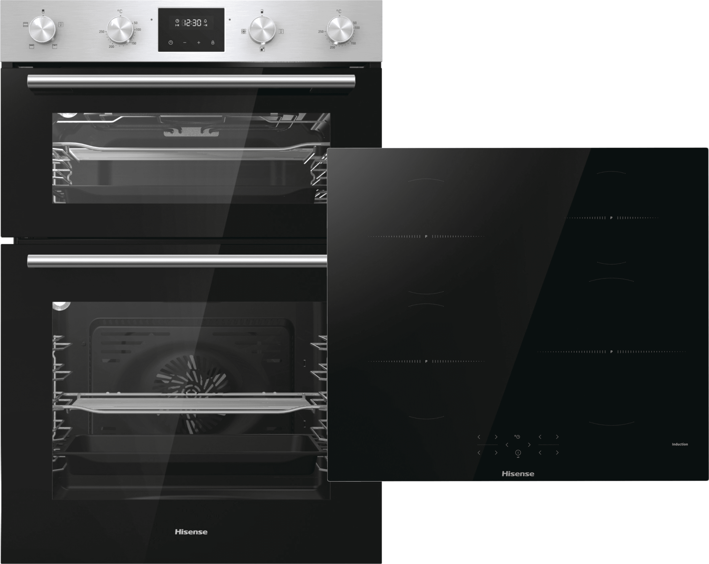Hisense BI6095HIXUK Built In Electric Double Oven and Induction Hob Pack - Stainless Steel / Black - A/A Rated, Stainless Steel