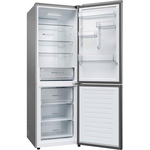 Haier HDPR3618ANPK 185cm Fridge Freezer - Inox - Right perpsective with door open shot