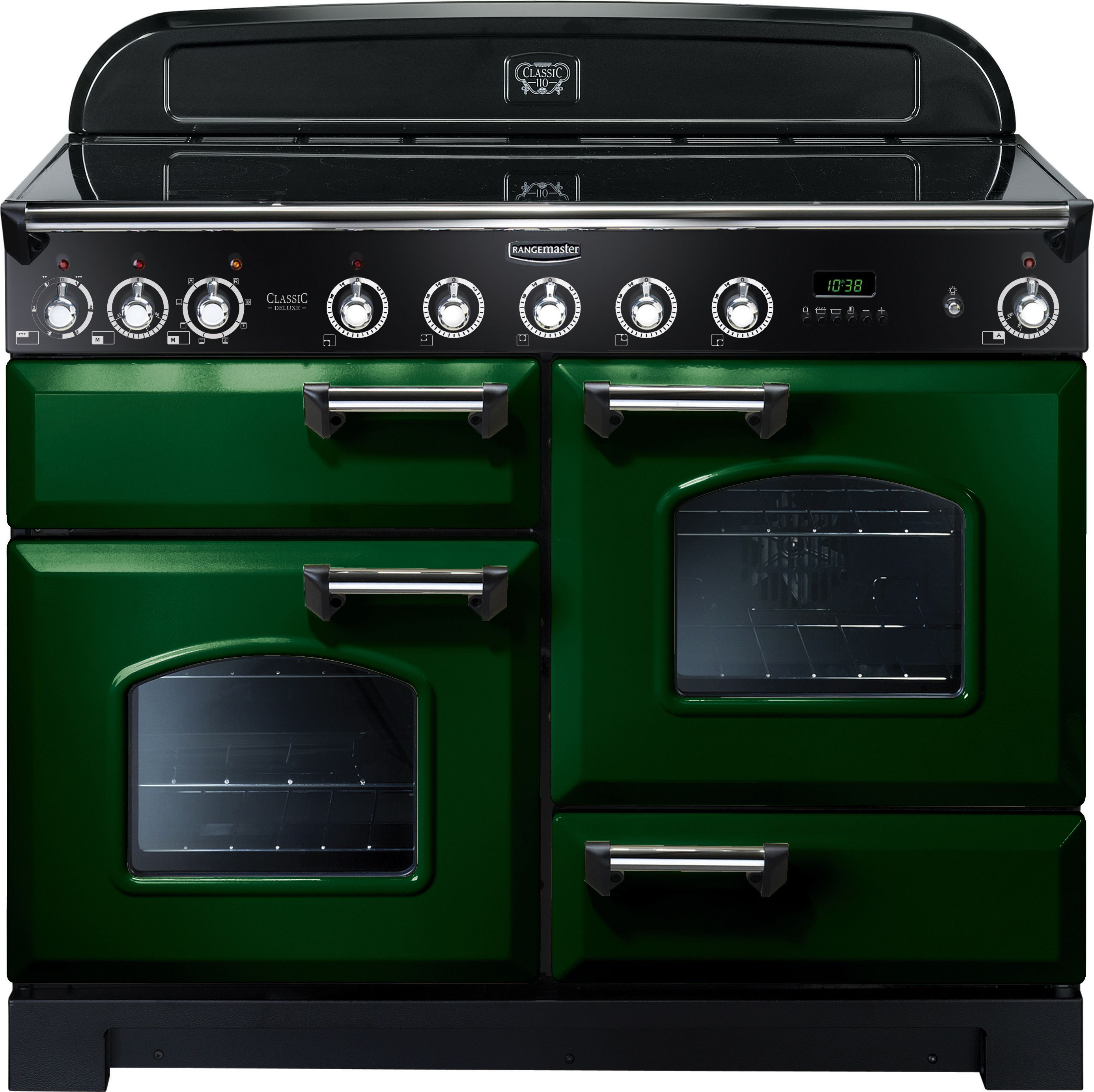 Rangemaster Classic Deluxe CDL110EIRG/C 110cm Electric Range Cooker with Induction Hob - Racing Green / Chrome - A/A Rated, Green