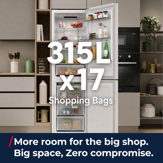 Hoover HONCQ2T6S18DWK 185cm 60/40 Total No Frost Fridge Freezer - White - annotation - capcity shot