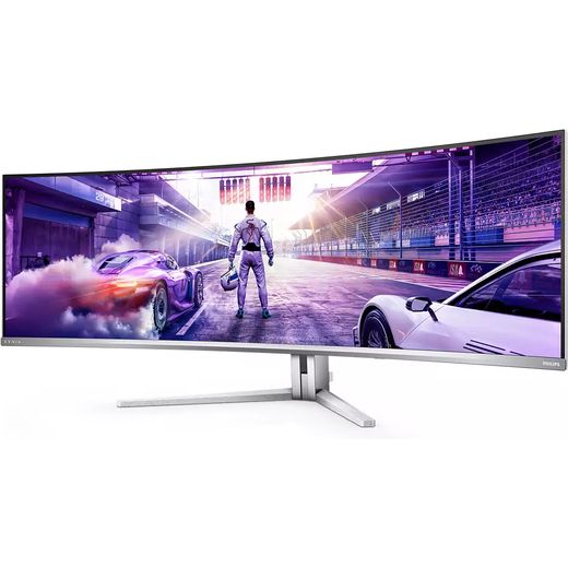 Philips Evnia 8000 49M2C8900L/00 48.9" Dual Quad HD 144Hz OLED Monitor with FreeSync™ Premium Pro - White / Silver - left perpsective shot
