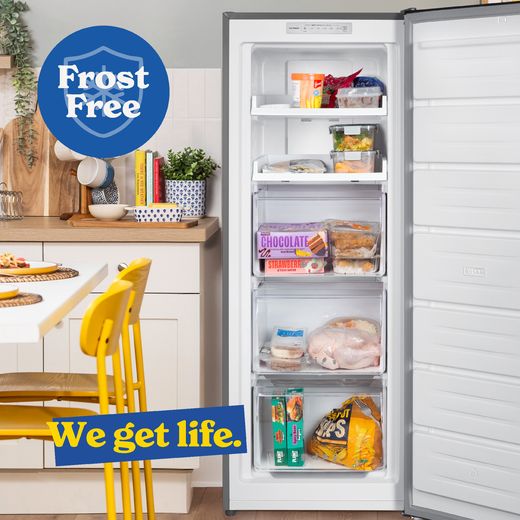 Russell Hobbs RH143FFFZ542E1SS 143cm Small Upright Freezer with Door-on-door Kit - Stainless Steel - Annotation - frost free shot