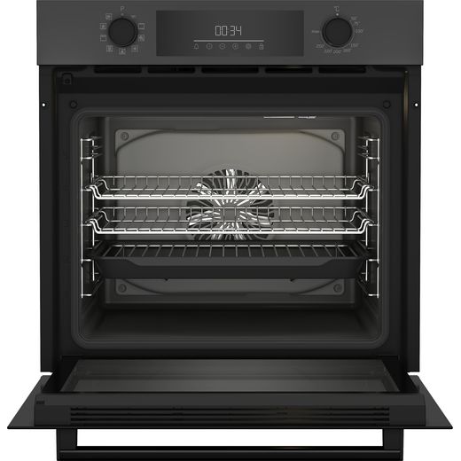 Beko AeroPerfect™ RecycledNet® Built In Electric Single Oven - Matt Black - Front with door open shot