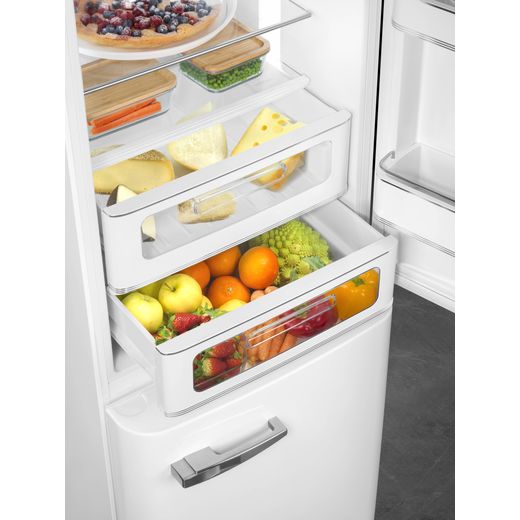 Smeg 50's Style FAB32RWH6UK 197cm Frost Free Fridge Freezer - White - Close up drawer full shot