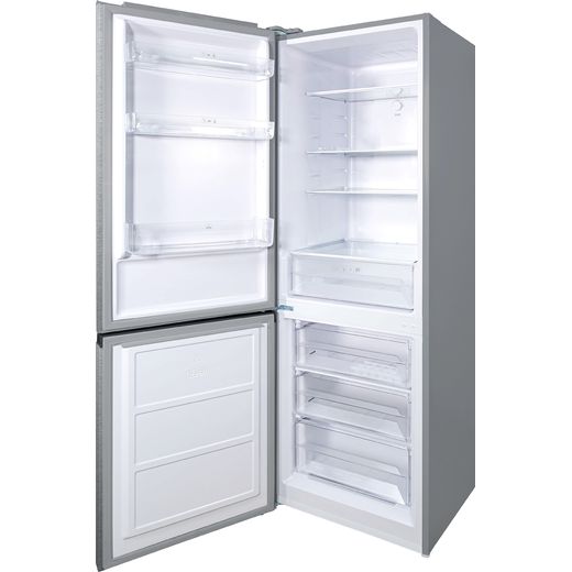 Russell Hobbs RH186FFFF60SS 186cm 60/40 No Frost Fridge Freezer - Stainless Steel - Left perpsective with door open shot