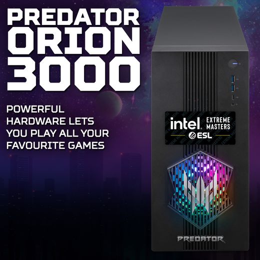 Acer Predator PO3-665 Gaming PC - NVIDIA® GeForce RTX™ 5070, Intel® Core™ i5, 512GB SSD - Black - Annotation - Orion 3000 shot