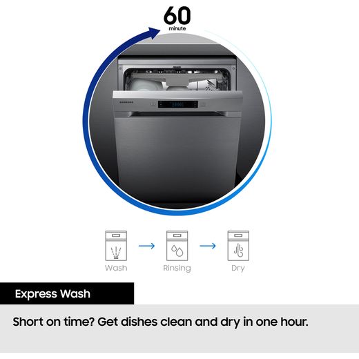 Samsung Series 7 AutoRelease™ Standard Dishwasher - Silver  - Annotation - express wash shot