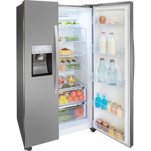 Hisense American Fridge Freezer - Stainless Steel - Right perpsective with door open shot