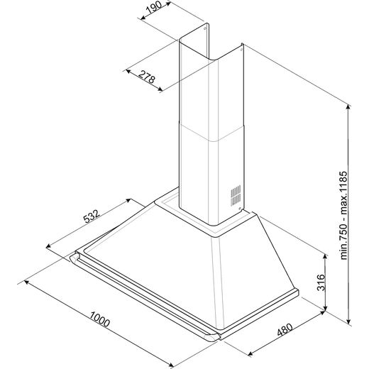 Smeg Victoria KT100GRE 100 cm Chimney Cooker Hood - Slate Grey - Annotation - Dimension shot