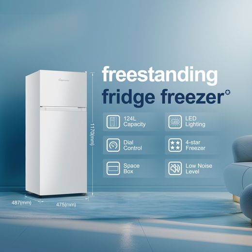 Fridgemaster MTM48120E 117cm 80/20 Small Fridge Freezer - White - Annotation - feature shot