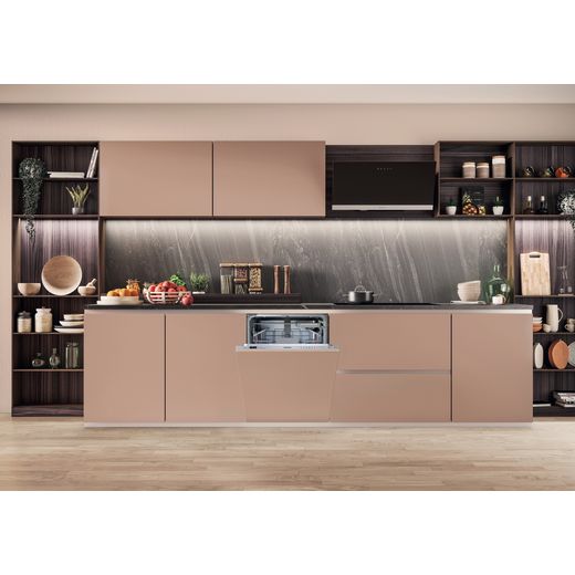 Hotpoint Fully Integrated Standard Dishwasher - Silver with Sliding Door Fixing Kit - Dishwasher in kitchen shot