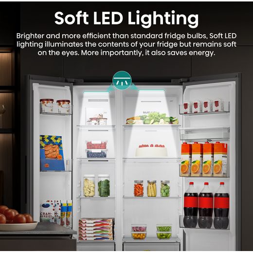 Hisense PureFlat American American Fridge Freezer - Black Stainless Steel - Annotation - Soft LED lighting