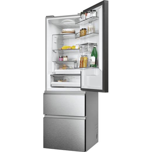 Haier 3D 60 Series 5 60/40 Total No Frost Fridge Freezer - Stainless Steel - Left perspective with door open shot