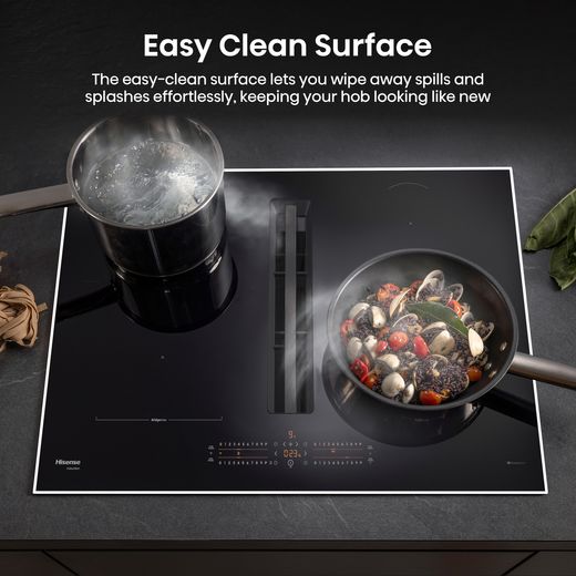 Hisense Hi6 HEH8432BSCWF Venting Induction Hob - Black - Annotation - Easy clean shot