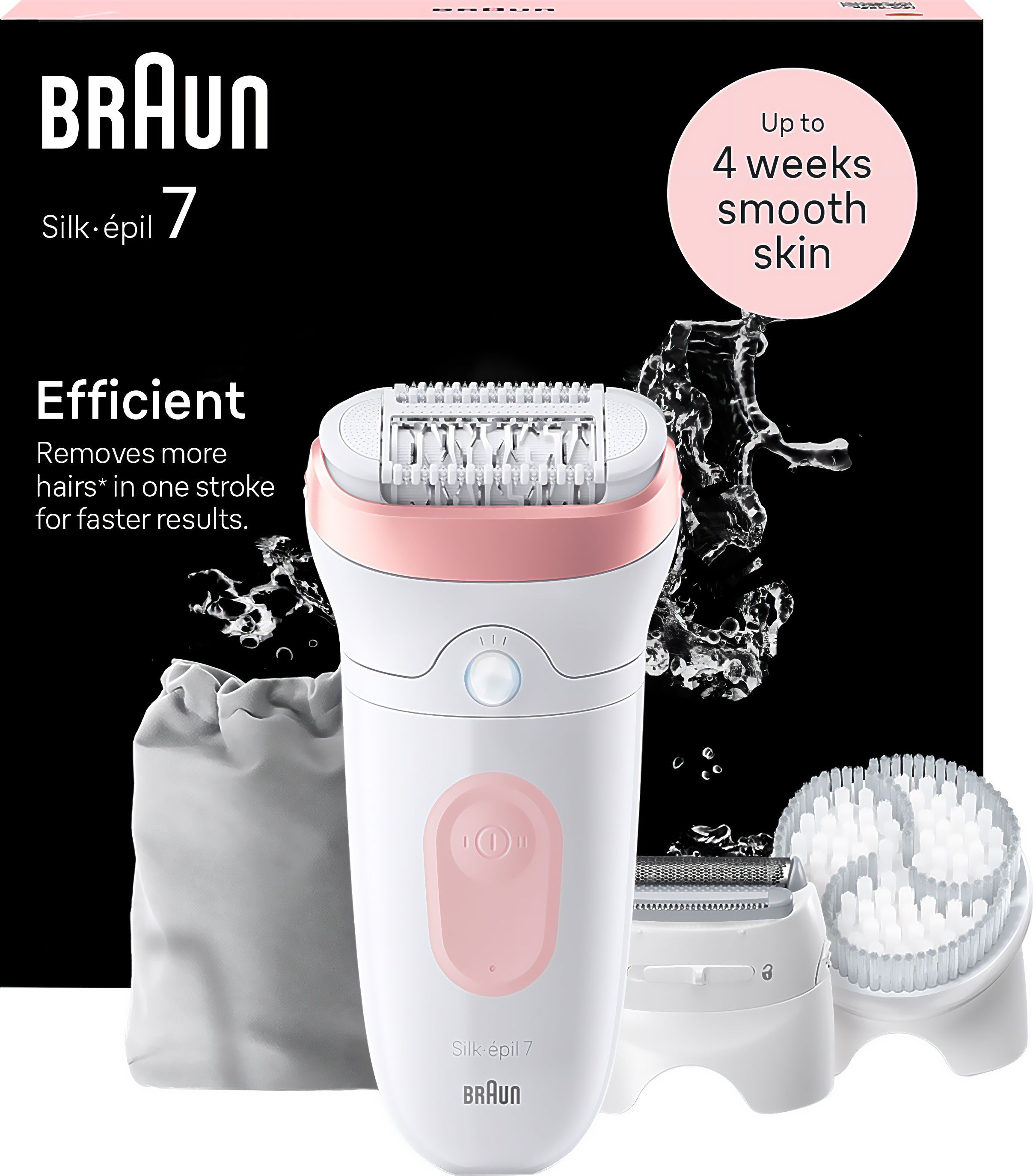 Braun Silk-épil 7 SE7-060 Epilator - Pink - 40 Tweezers - Wet & Dry