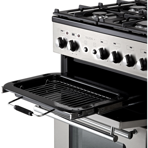 Rangemaster Toledo + 90cm Dual Fuel Range Cooker - Stainless Steel / Chrome - Grill pan closeup