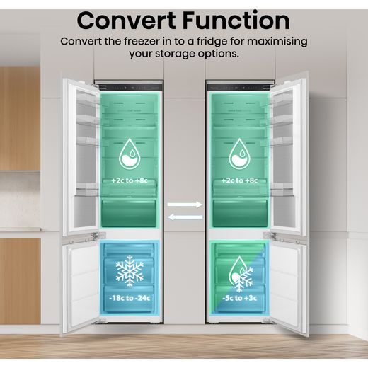 Hisense InvisibleFresh RB5B280SSWC Wifi Connected 193cm 60/40 Integrated Fridge Freezer with Fixed Door Fixing Kit - White - Annotation - Convert function
