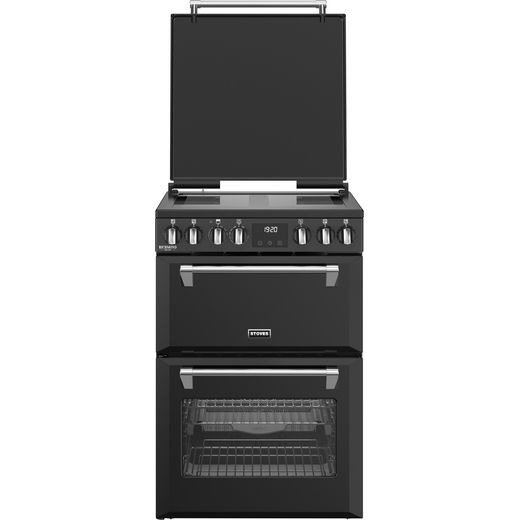 Stoves Richmond Deluxe 60Ei RTY 60cm Electric Cooker with Induction Hob - Black - Front with lid up shot