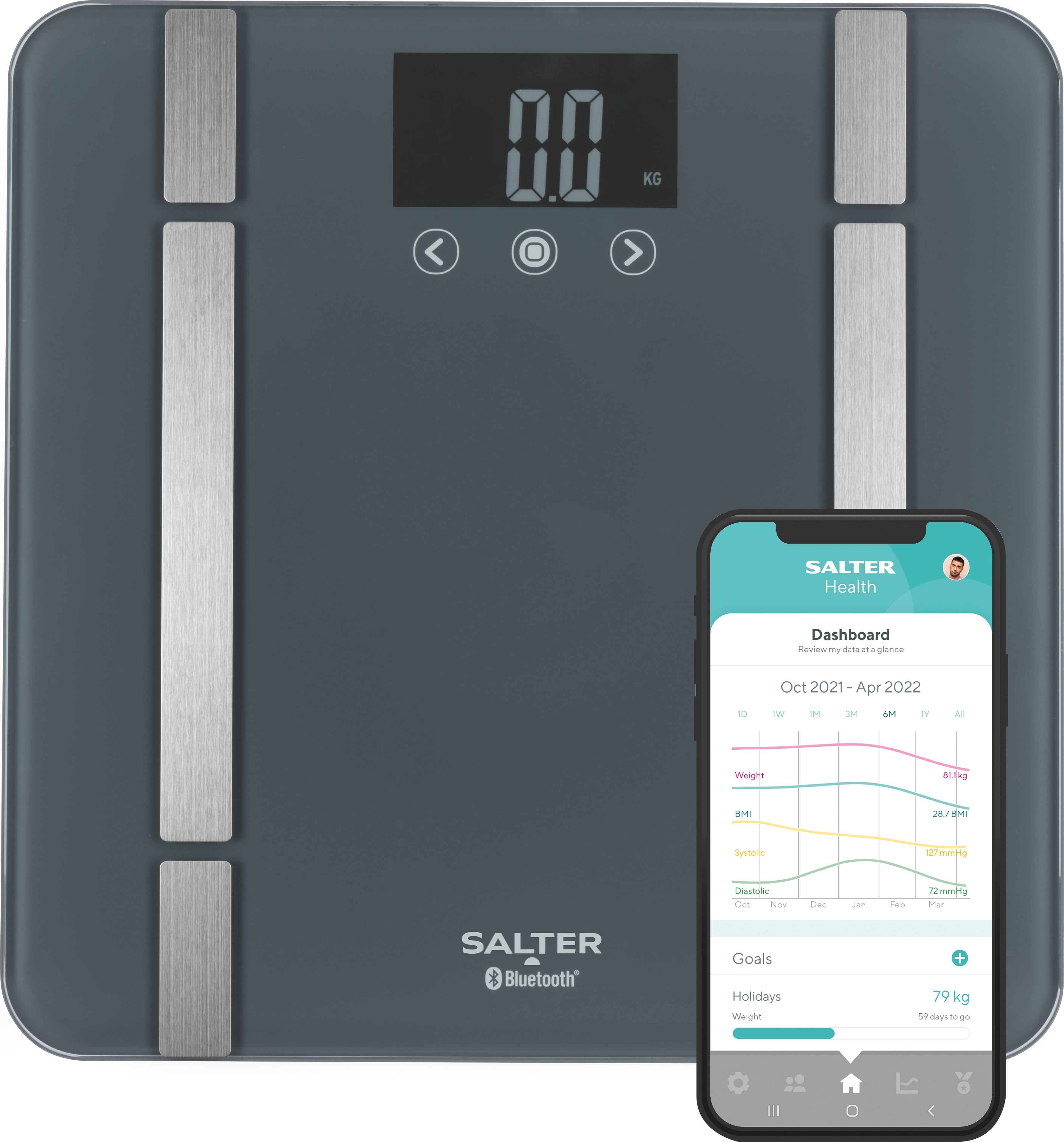 Salter Electronic Personal Scale - Black - 200kg Capacity - Bluetooth