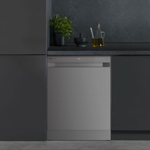 Hisense Auto Dose Standard Dishwasher - Stainless Steel - Dishwasher in kitchen shot
