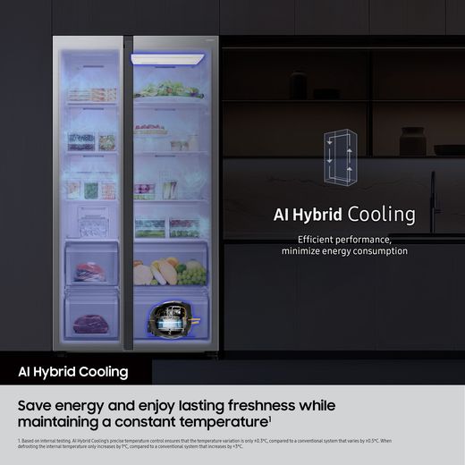 Samsung Series 7 SpaceMax™ American Fridge Freezer - Silver - Annotation - AI Hybrid cooling