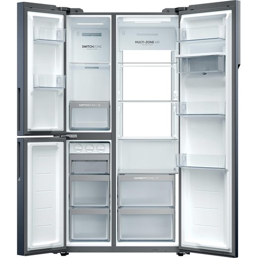 Haier Series 7+ American Fridge Freezer - Black - Front with door open shot 