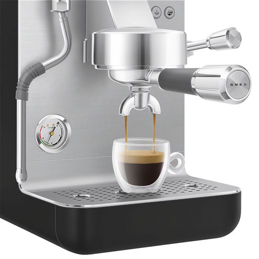 Smeg Espresso Coffee Machine - Black - Right close up perspective shot