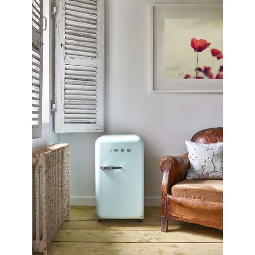 FAB5RPG6 40cm Small 50s Style Right Hand Hinged Minibar Pastel Green - Fridge in living room shot