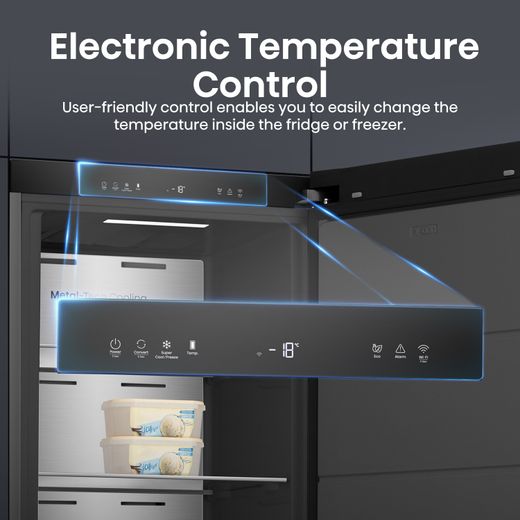 Hisense KitchenFit Frost Free Upright Freezer - Black Stainless Steel - Annotation - Electronic temperature control