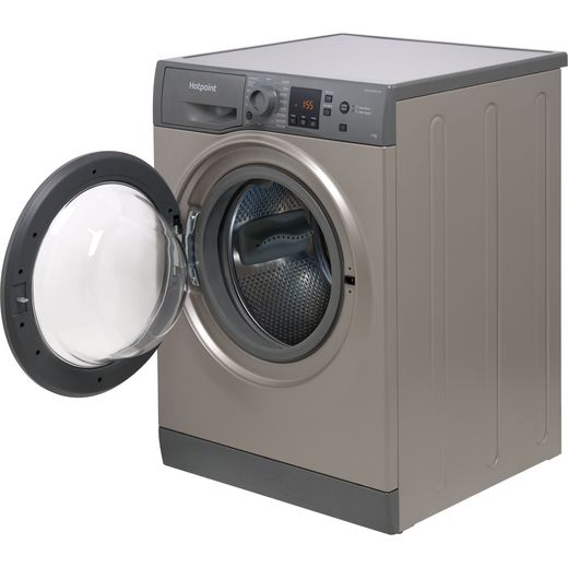 Hotpoint NSWM 1146 GG UK 11kg Washing Machine with 1400 rpm - Graphite - Left perspective with door open shot