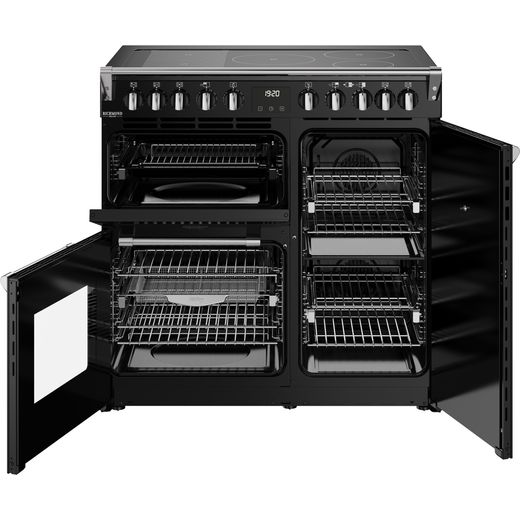 Stoves Richmond Deluxe 90Ei RTY 90cm Electric Range Cooker with Induction Hob - Black - Front with door open shot