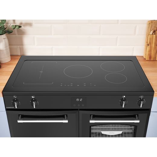 Belling Farmhouse 100Ei 100cm Electric Range Cooker with Induction Hob - Black - High hob perspective in kitchen shot 