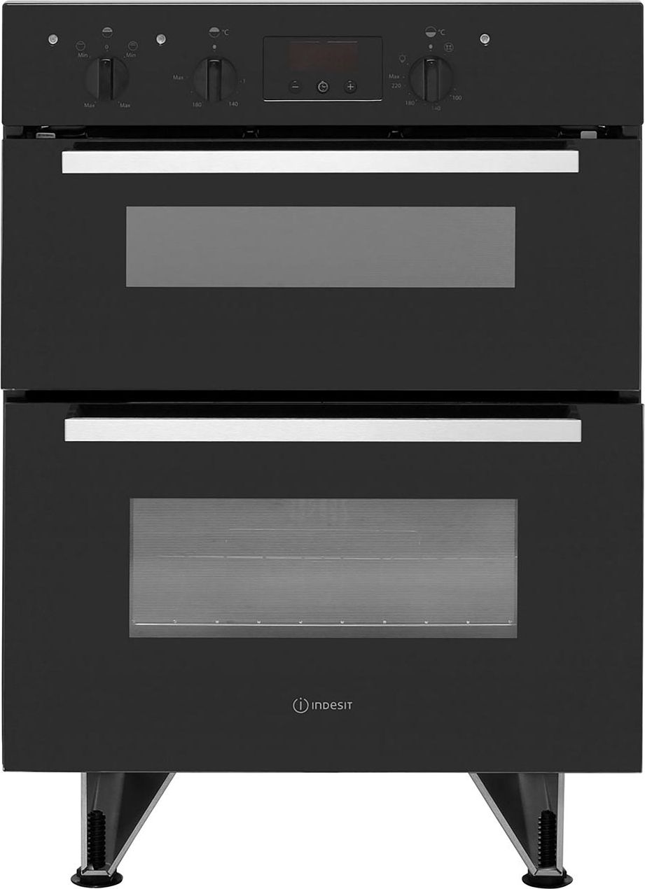 Indesit Aria IDU6340BL Built Under Electric Double Oven With Feet - Black - B/A Rated, Black