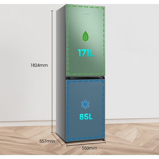 Fridgemaster MC55251DS 182cm High 50/50 No Frost Fridge Freezer - Silver - Dimensions