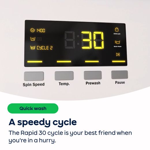 Hotpoint BIWMHG81485UK Integrated 8kg Washing Machine with 1400 rpm - White  - Annotation - Rapid 30 shot