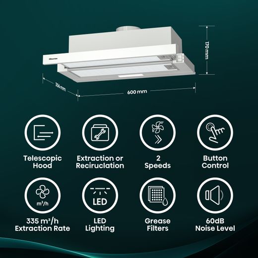 Hisense CH6T10BXUK Telescopic Cooker Hood Stainless Steel - Annotation - Features