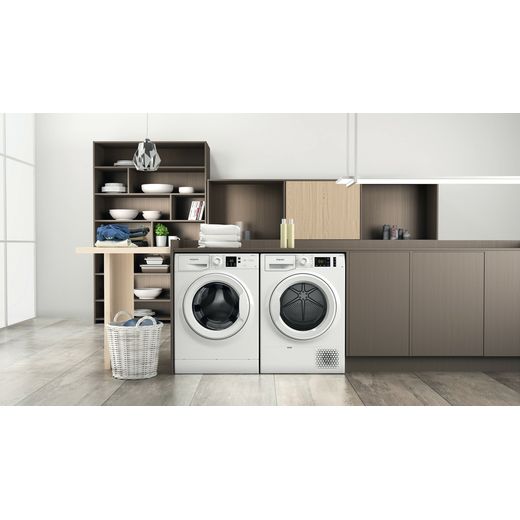 Hotpoint Anti-Stain NSWM 846 W UK 8kg Washing Machine with 1400 rpm - White - Washing machine in kitchen shot