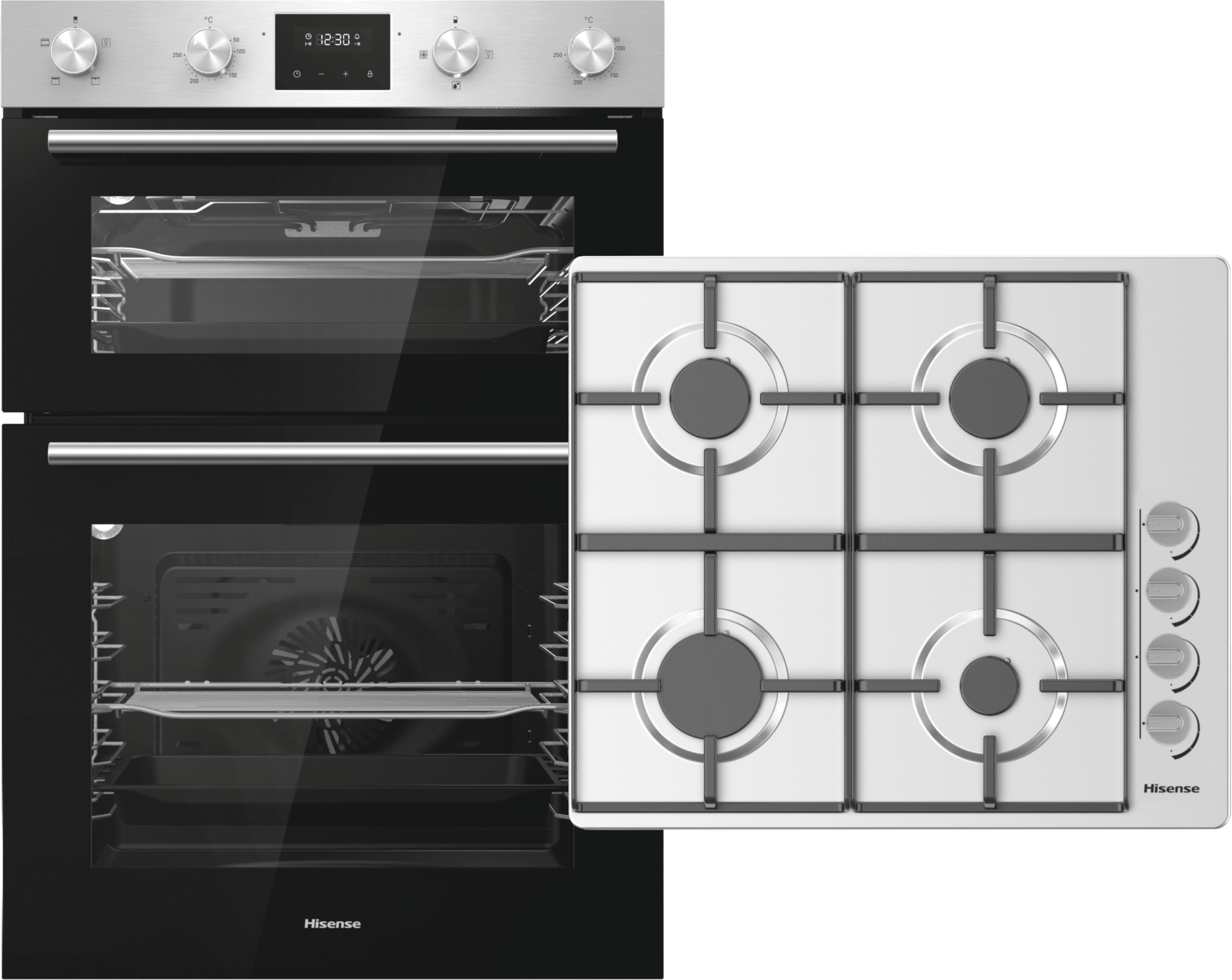 Hisense BI6095HGXUK Built In Electric Double Oven and Gas Hob Pack - Stainless Steel - A/A Rated, Stainless Steel