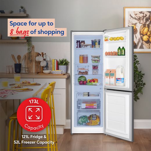 Russell Hobbs RH143FF492E1SS 14cm 70/30 Fridge Freezer - Stainless Steel - Annotation - 8 bags shot