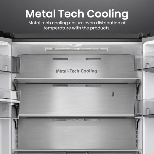 Hisense PureFlat American Fridge Freezer - Black / Stainless Steel - Annotation - Metal tech cooling shot